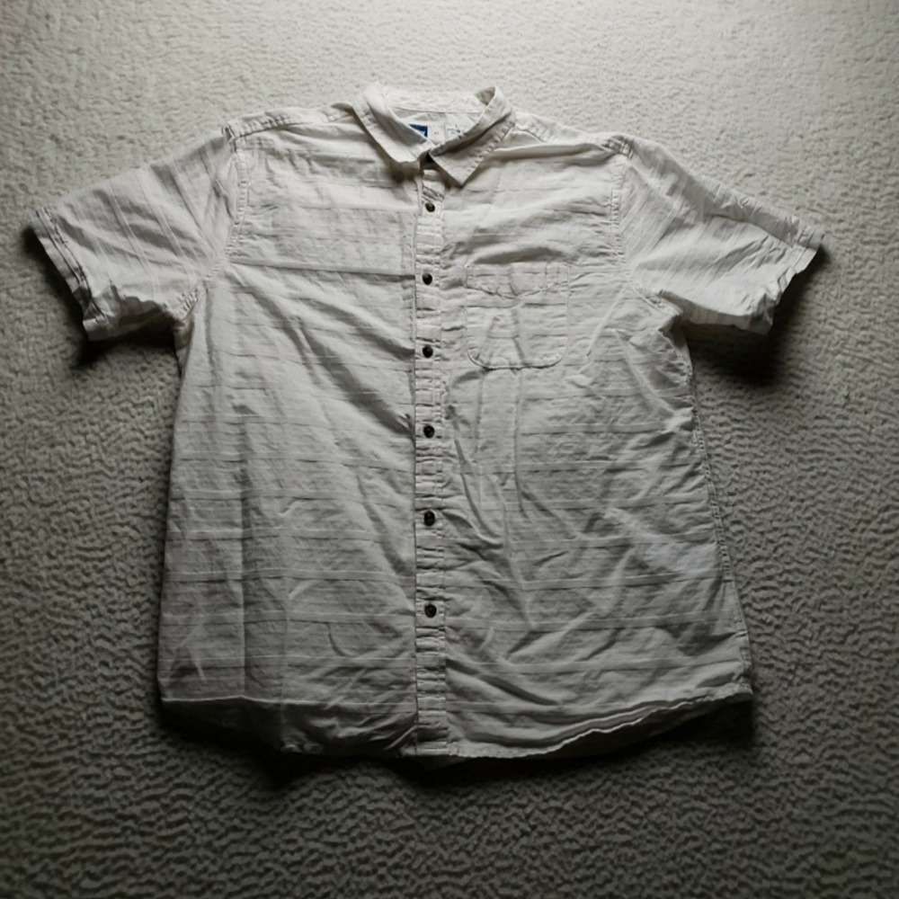 Old Navy Shirt Mens XL White Solid Everyday Short Sleeve 100% Cotton Button-Up